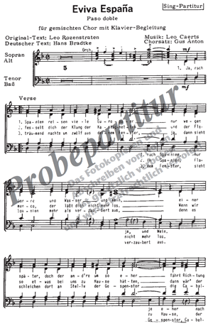 Eviva Espana für Männerchor ✓ ♬ Singpartitur: 1,70 € | Klavierpartitur: 5,85 € Chornoten: Eviva Espana