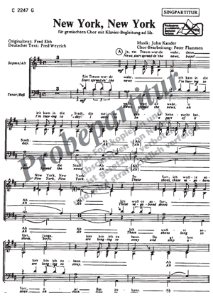 New York, New York für Männerchor ✓ ♬ Singpartitur: 1,80 € | Klavierpartitur: 7,65 € Chornoten: New York, New York