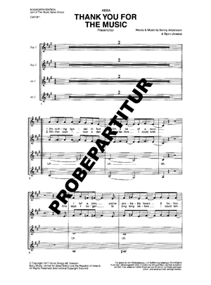 Thank you for the music für Frauenchor ✓ Der Abba-Hit mit englischem Text ♬ Singpartitur: 1,80 € | Klavierpartitur: 5,40 € Chornoten: Thank you for the music