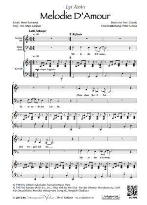 Chornoten: Melodie D’Amour (Serenade der Liebe)