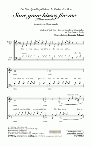 Die Küsse von dir für Frauenchor ✓ deutscher Text des Grand-Prix-Hits "Save Your Kisses for Me" ♬ Singpartitur: 2,20 € | Klavierpartitur: 0,00 € Chornoten: Die Küsse von dir