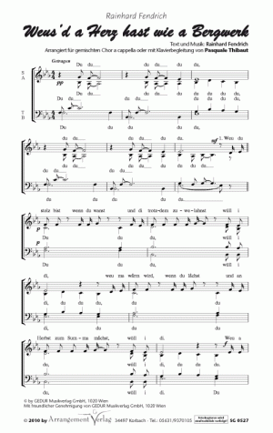 A Herz wie a Bergwerk für gemischten Chor ✓ Der Hit von Rainhard Fendrich ♬ Singpartitur: 2,20 € | Klavierpartitur: 6,50 € Chornoten: A Herz wie a Bergwerk