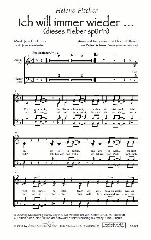 Chornoten für gemischten Chor: Ich will immer wieder (… dieses Fieber spür’n)
