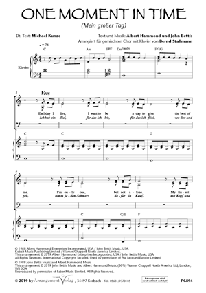 Chornoten für gemischten Chor: One moment in time / Mein großer Tag 