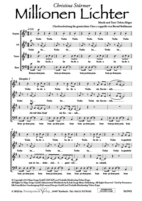Chornoten für gemischten Chor: Millionen Lichter (a cappella)