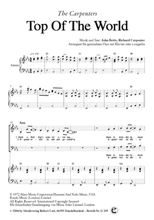 Chornoten für Männerchor: Top of the World 