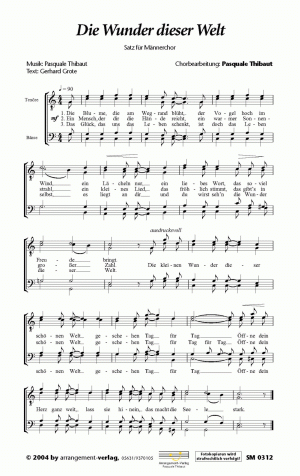 Chornoten für Männerchor: Die Wunder dieser Welt 