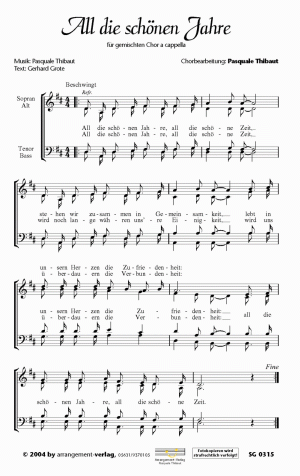 Chornoten für Männerchor: All die schönen Jahre 