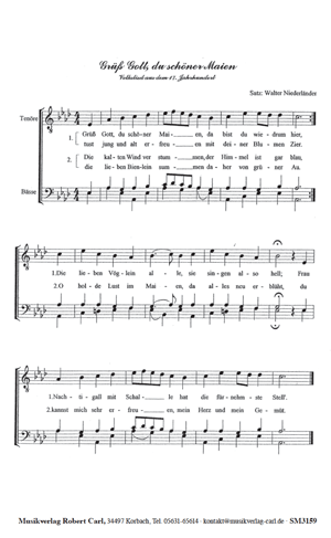 Chornoten für Männerchor: Grüß Gott, du schöner Maien 