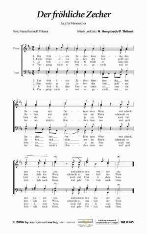 Chornoten für Männerchor: Der fröhliche Zecher 