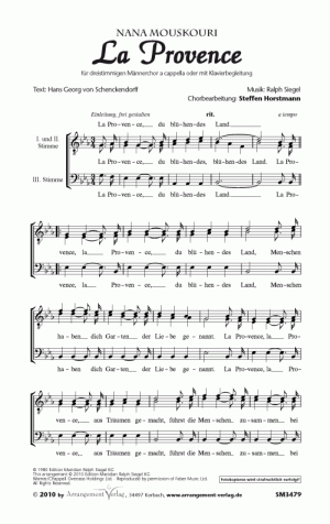 Chornoten für Männerchor: La Provence 