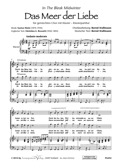 Chornoten für Männerchor: Das Meer der Liebe (In The Bleak Midwinter)