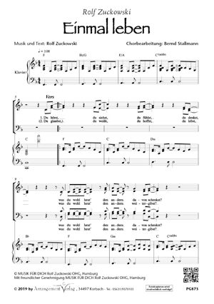 Chornoten für Männerchor: Einmal leben 