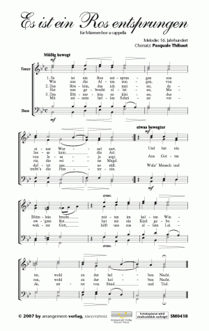 Chornoten für Männerchor: Es ist ein Ros entsprungen 
