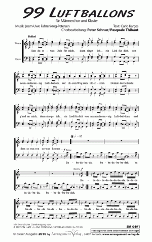 Chornoten für Männerchor: 99 Luftballons 