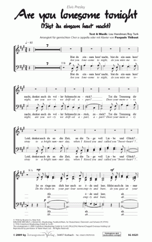 Are you lonesome tonight für Männerchor ✓ mit deutschem und englischem Text ♬ Singpartitur: 2,20 € | Klavierpartitur: 7,00 € Chornoten: Are you lonesome tonight