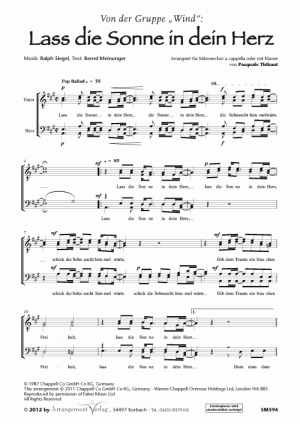 Chornoten für Männerchor: Lass die Sonne in dein Herz 