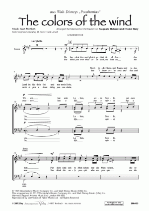 Chornoten für Männerchor: The Colors Of The Wind (Das Farbenspiel des Winds)