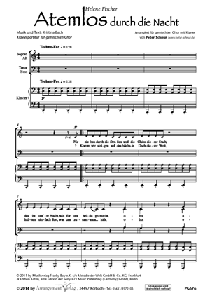Chornoten für Männerchor: Atemlos durch die Nacht 