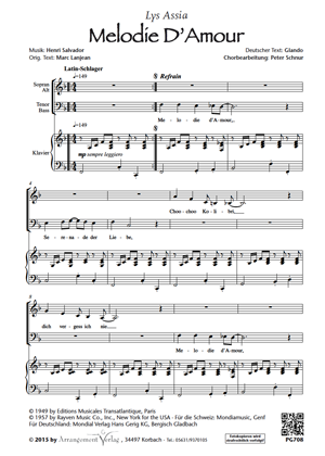 Chornoten für Männerchor: Melodie D’Amour (Serenade der Liebe)
