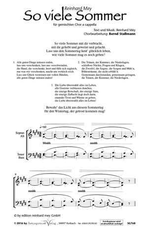 Chornoten für Männerchor: So viele Sommer 
