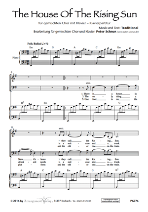 Chornoten für Männerchor: The House Of The Rising Sun 