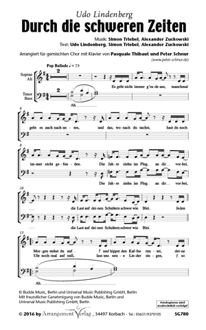Chornoten für Männerchor: Durch die schweren Zeiten 
