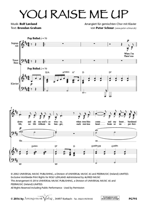 Chornoten für Männerchor: You raise me up 