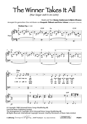 Chornoten für Männerchor: The Winner Takes It All (Nur Sieger stehn im Licht)