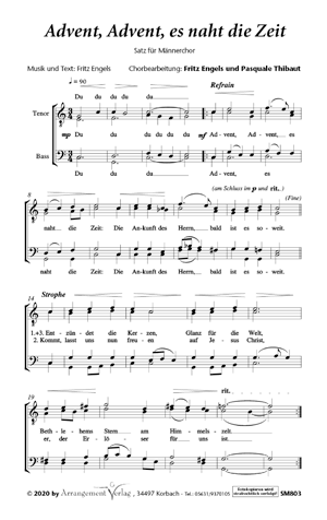 Chornoten für Männerchor: Advent, Advent, es naht die Zeit 