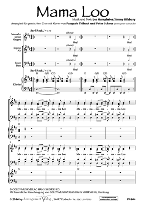 Chornoten für Männerchor: Mama Loo 