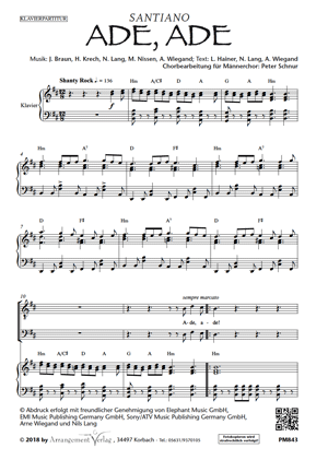 Chornoten für Männerchor: Ade, Ade 