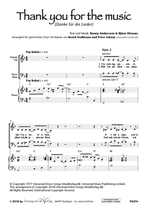 Chornoten für Männerchor: Danke für die Lieder / Thank You For The Music 