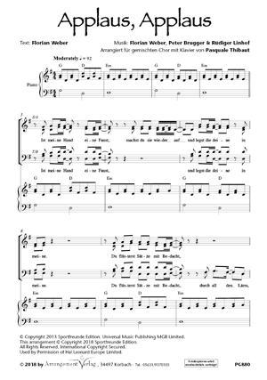 Chornoten für Männerchor: Applaus, Applaus 