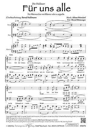 Chornoten für Männerchor: Für uns alle Frieden